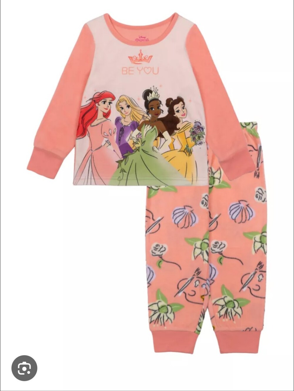Disney Girls Pink Princess Long Sleeved Warm Pajama Set